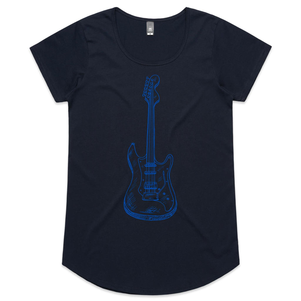 Guitar - Womens Scoop Neck T-Shirt Navy Womens Scoop Neck T-shirt Music Printed In Australia