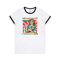 Retro Coffee Woman Women's AS Colour Ringer Tee White Black Womens Ringer T-shirt Coffee Printed In Australia Retro
