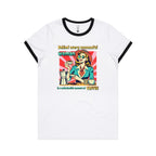 Retro Coffee Woman Women's AS Colour Ringer Tee White Black Womens Ringer T-shirt Coffee Printed In Australia Retro