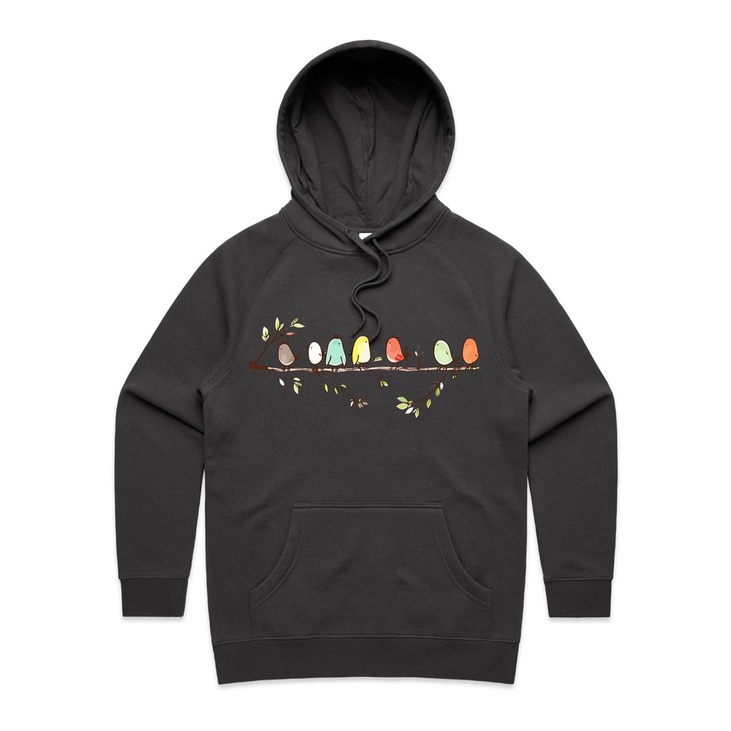 Birds On A Branch - Womens Hoodie Coal Womens Hoodie animal Printed In Australia