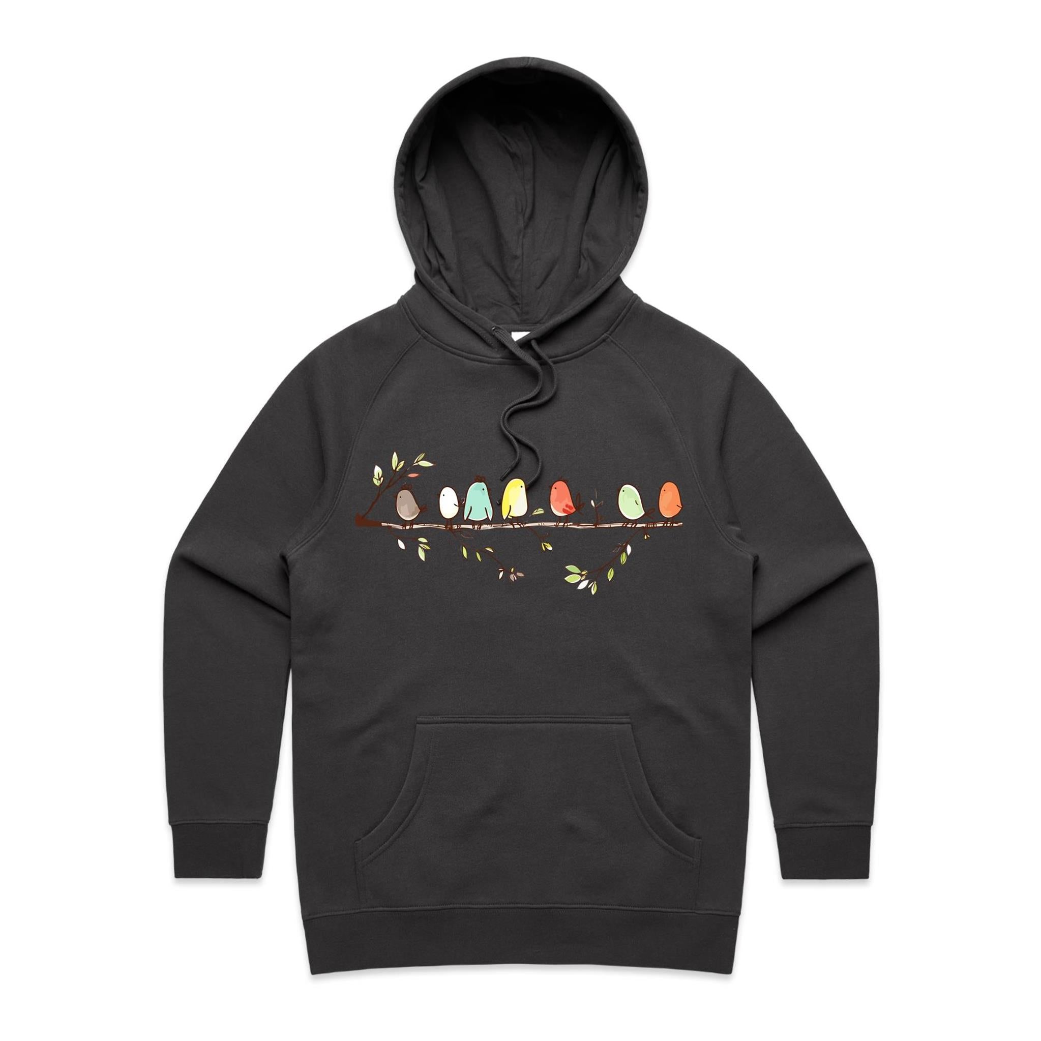 Birds On A Branch - Womens Hoodie Coal Womens Hoodie animal Printed In Australia