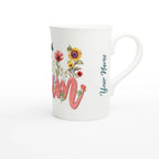 Personalised Mum With Flowers And Butterflies White 10oz Porcelain Slim Mug Personalised Porcelain Mug Globally Fulfilled Mum
