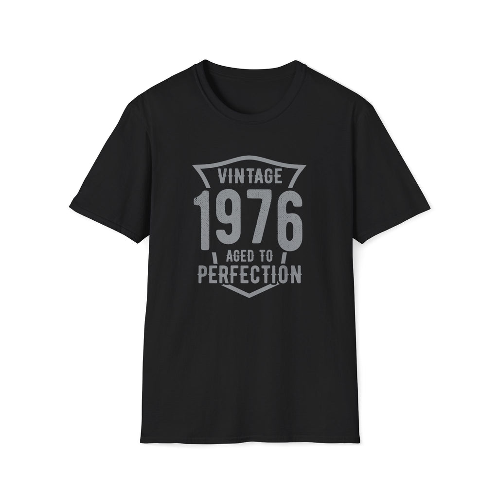 Turning 50, Vintage 1976, Aged To Perfection Unisex Softstyle T-Shirt Black Unisex Adult T-shirt Australian Printer Birthday