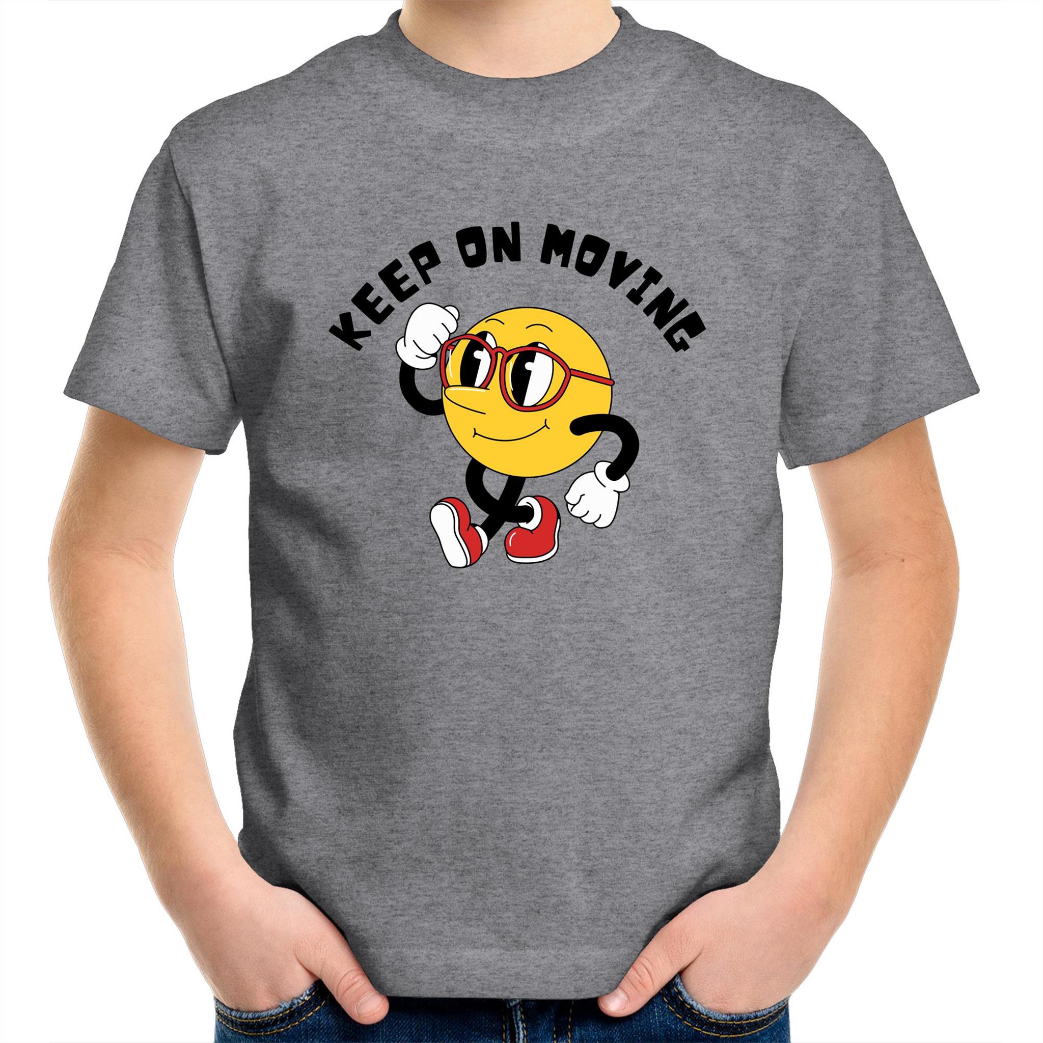 Keep On Moving - Kids Youth T-Shirt Grey Marle Kids Youth T-shirt Fitness Motivation Printed In Australia Retro