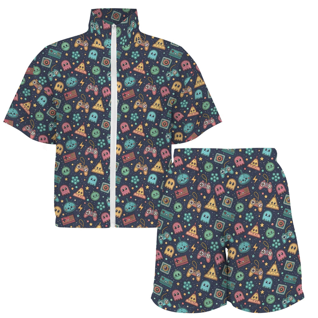 Video Game Women's Windbreaker Short Set Women's Windbreaker Short Set Games Printed Offshore Retro