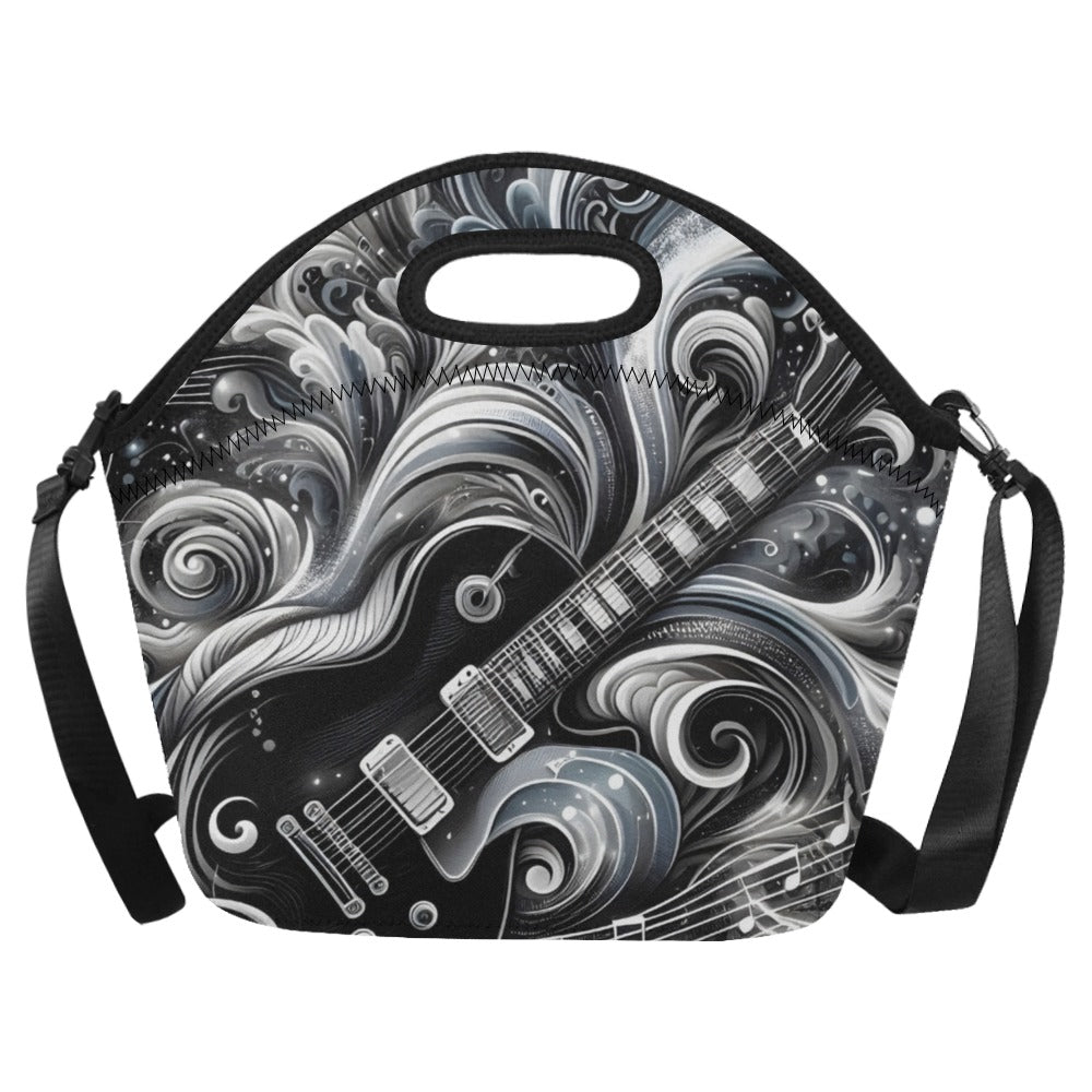 Guitar Black Swirl Neoprene Lunch Bag/Large (Model 1669) One Size Neoprene Lunch Bag Music Printed Offshore