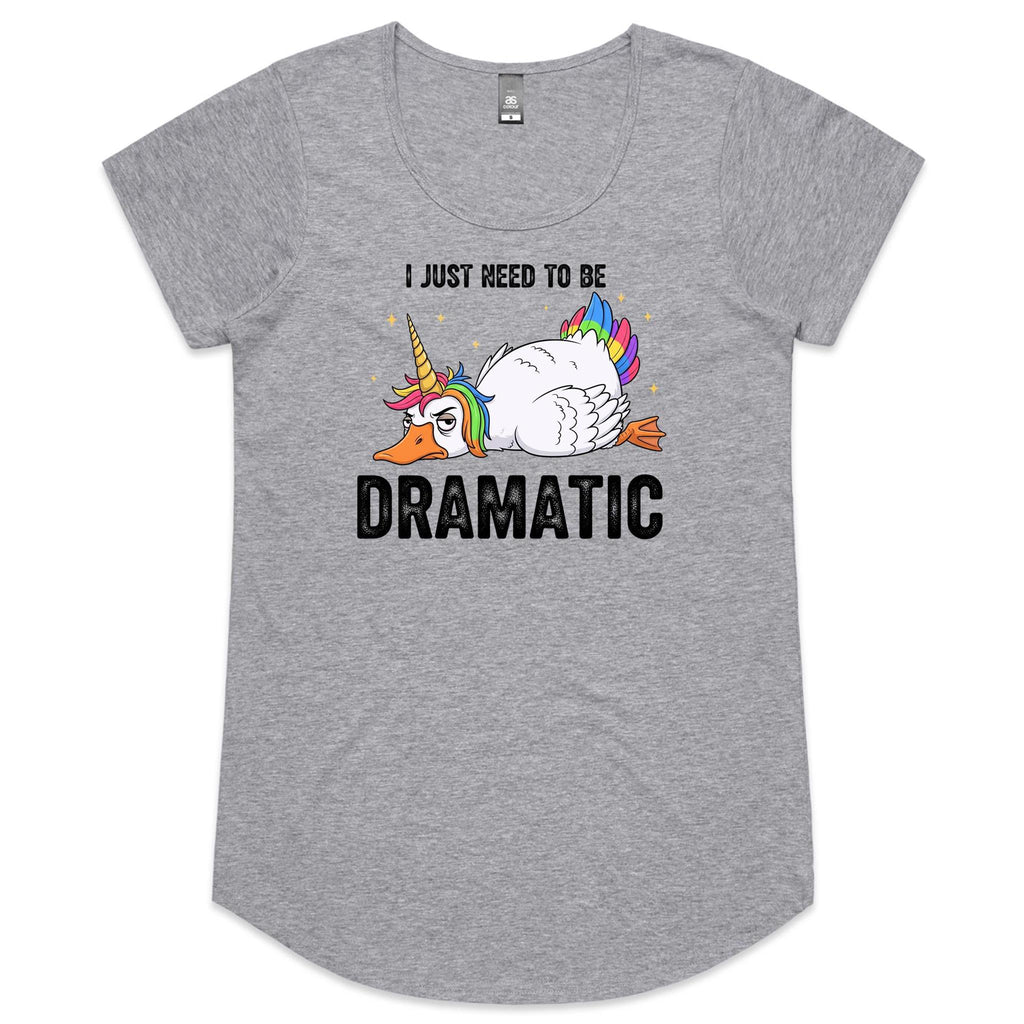 Dramatic Unicorn Goose Womens AS Colour Scoop Neck T-Shirt Grey Marle Womens Scoop Neck T-shirt animal Printed In Australia
