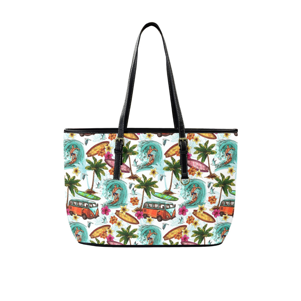 Surfing Safari PU Leather Tote Bag Large