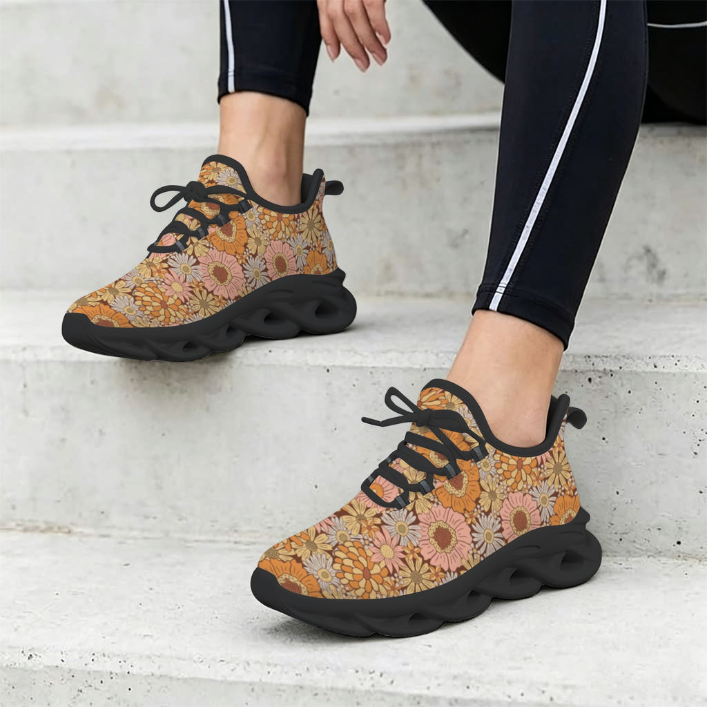 Orange Retro Floral Women's Twisted Sole Sneakers