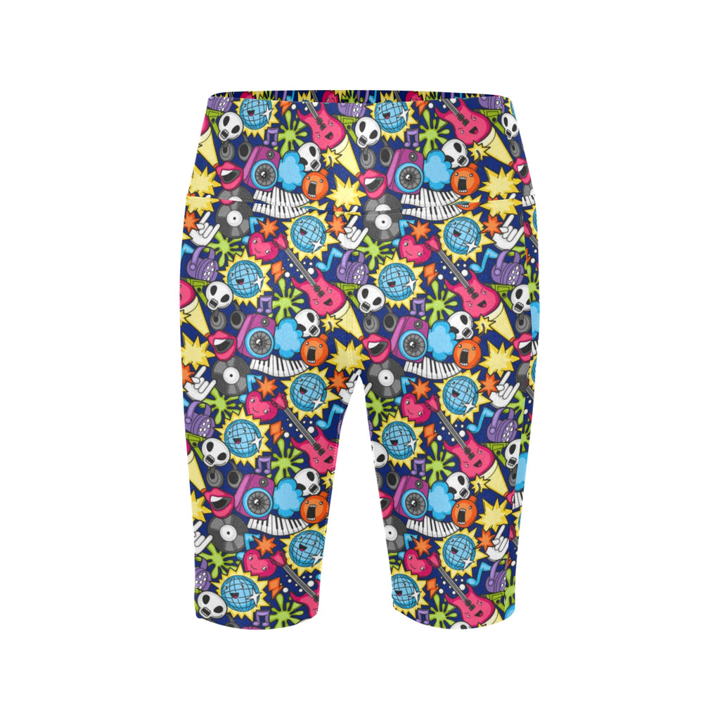Sticker Music Women's Bike Shorts With Side Pockets Women's Bike Shorts Music Printed Offshore