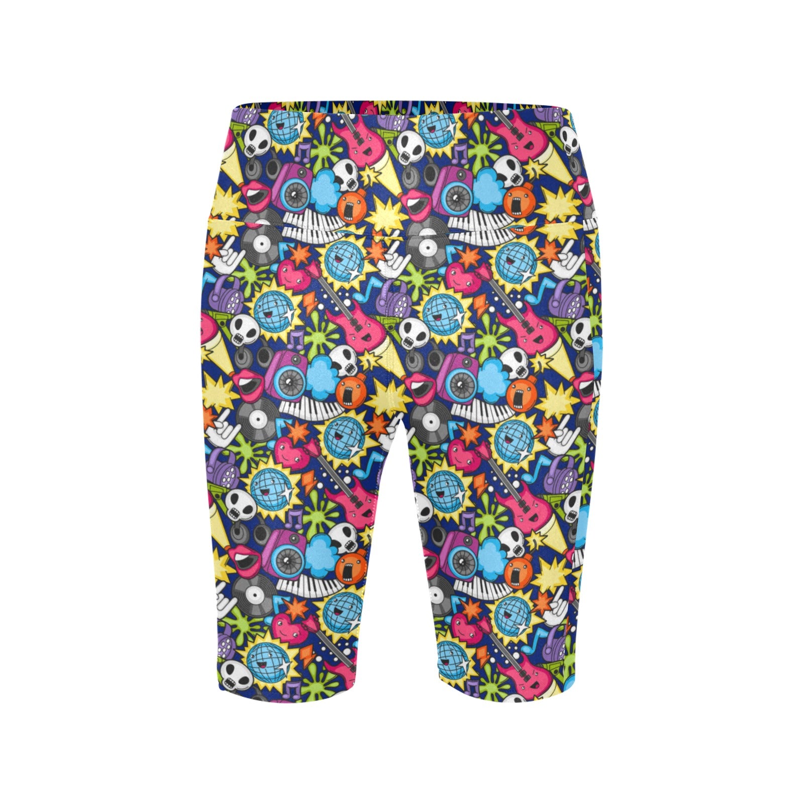 Sticker Music Women's Bike Shorts With Side Pockets Women's Bike Shorts Music Printed Offshore