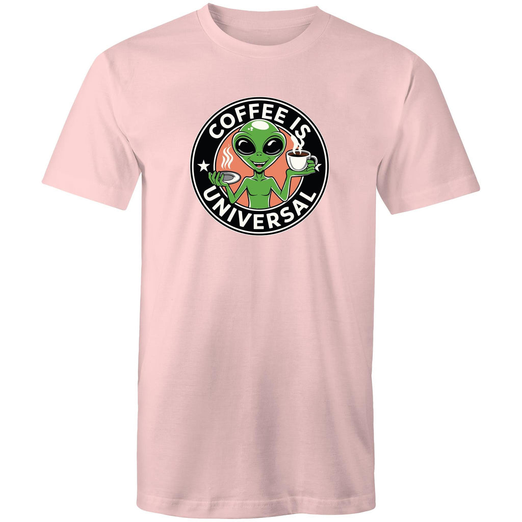 Coffee Is Universal, Alien - Mens T-Shirt Pink Mens T-shirt Coffee Printed In Australia Sci Fi