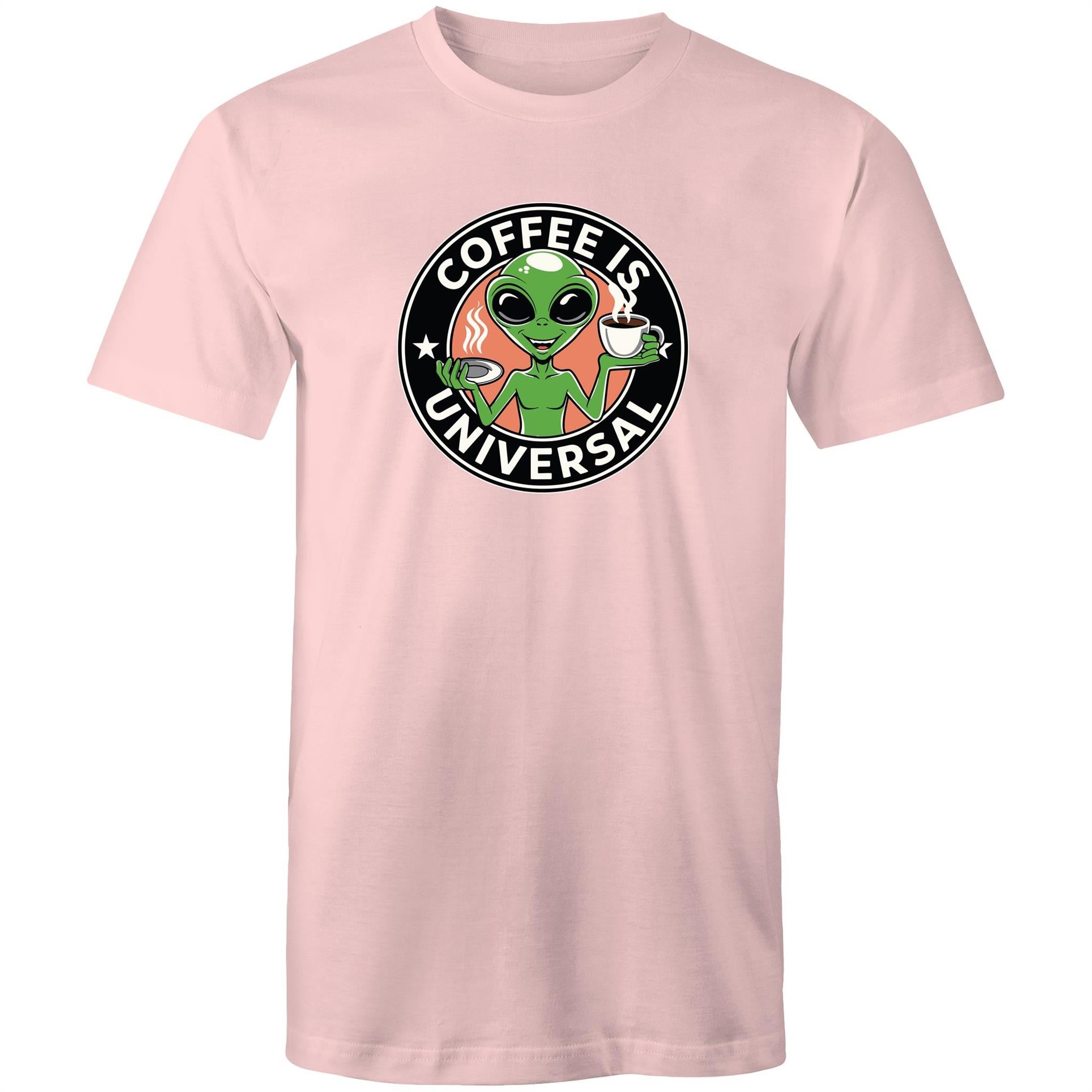 Coffee Is Universal, Alien - Mens T-Shirt Pink Mens T-shirt Coffee Printed In Australia Sci Fi
