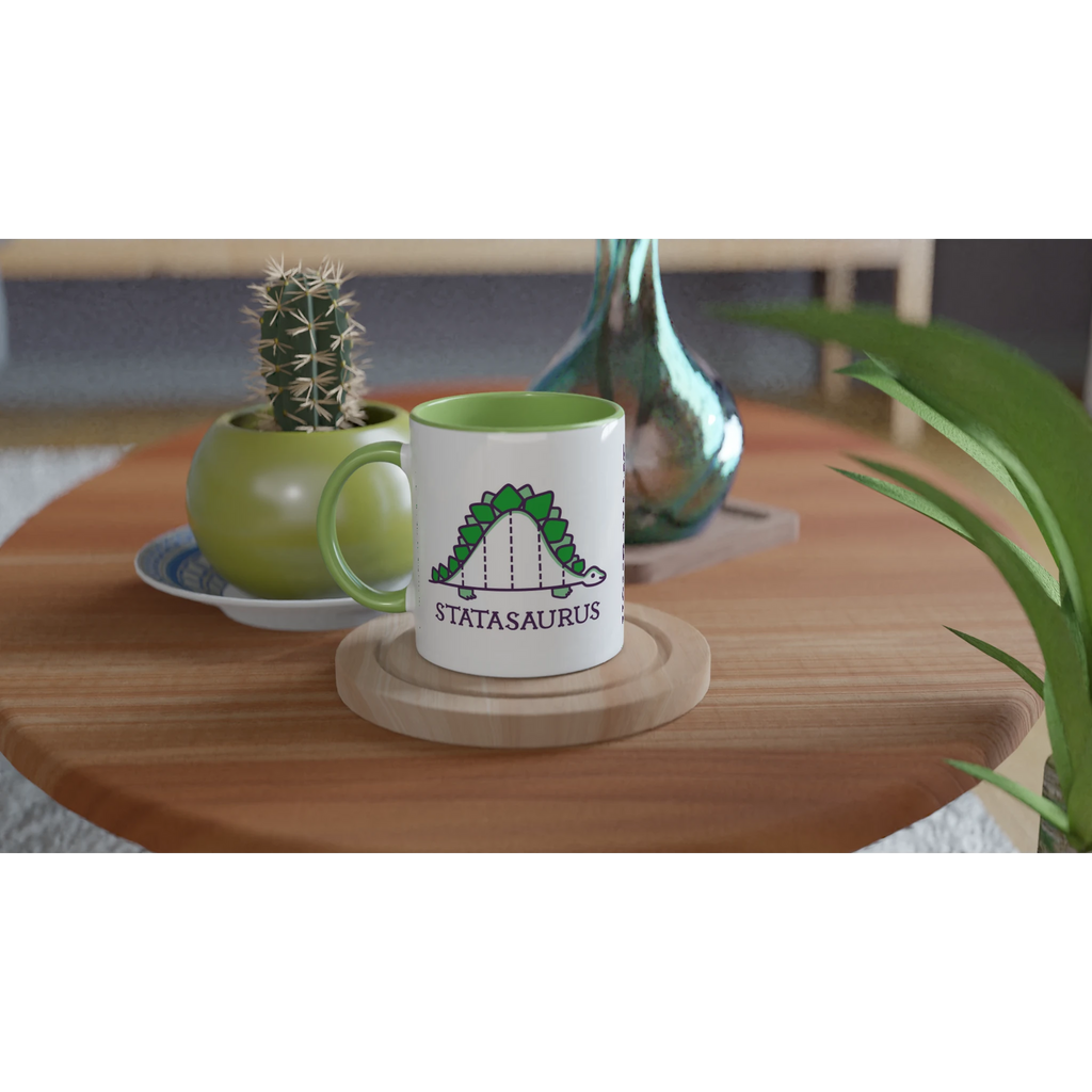 Personalised - Statasaurus - White 11oz Ceramic Mug with Colour Inside Personalised 11oz Mug animal customise Globally Fulfilled Maths personalise Science