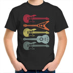 Retro Guitars - Kids Youth T-Shirt Black Kids Youth T-shirt Music Printed In Australia