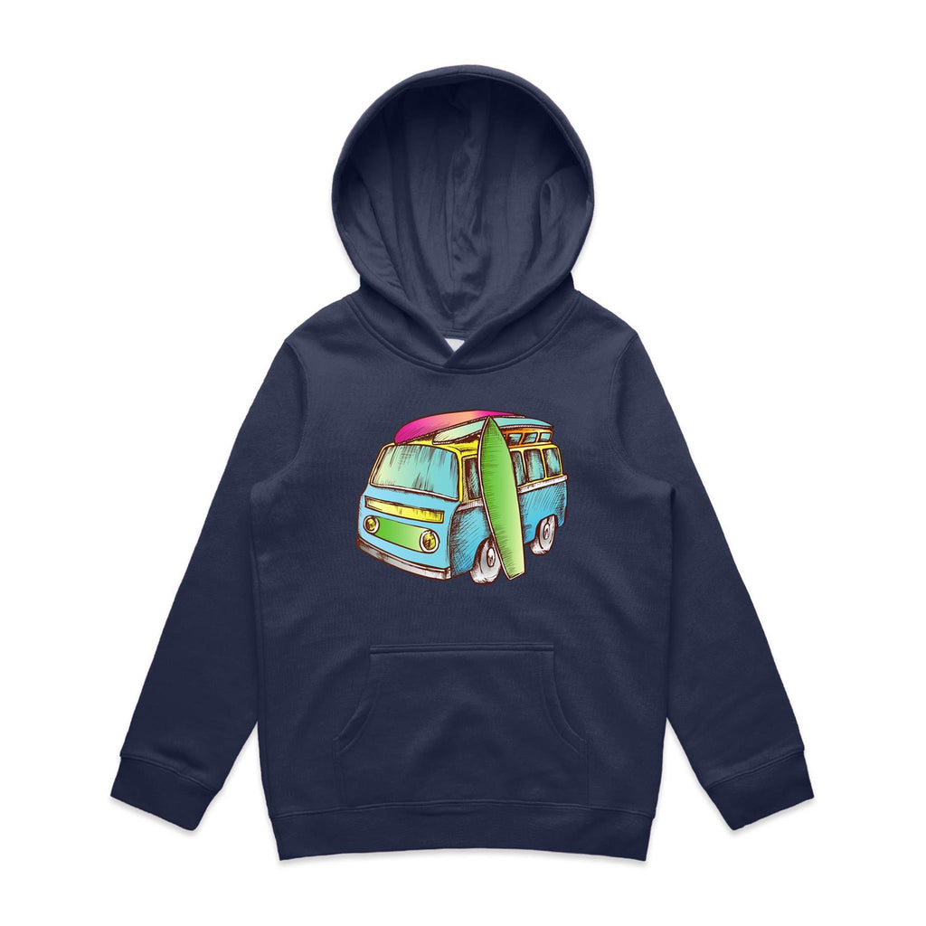 Surf Trip - Kids Hoodie Midnight Blue Kids Hoodie Printed In Australia