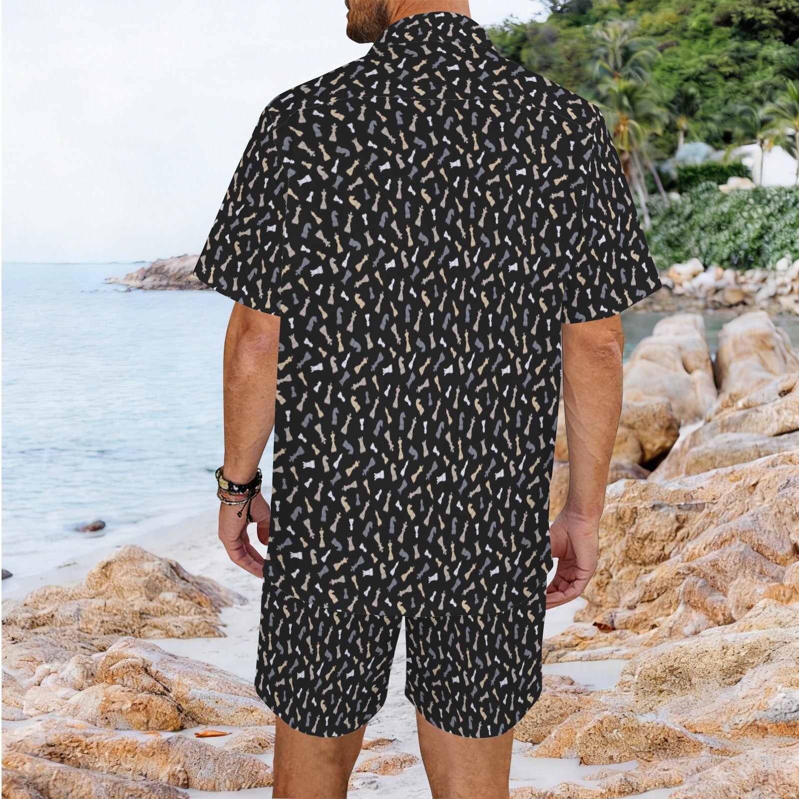 Chess Pattern Men's Hawaiian Shirt & Shorts Set Men's Hawaiian Shirt & Shorts Set Chess Games Printed Offshore