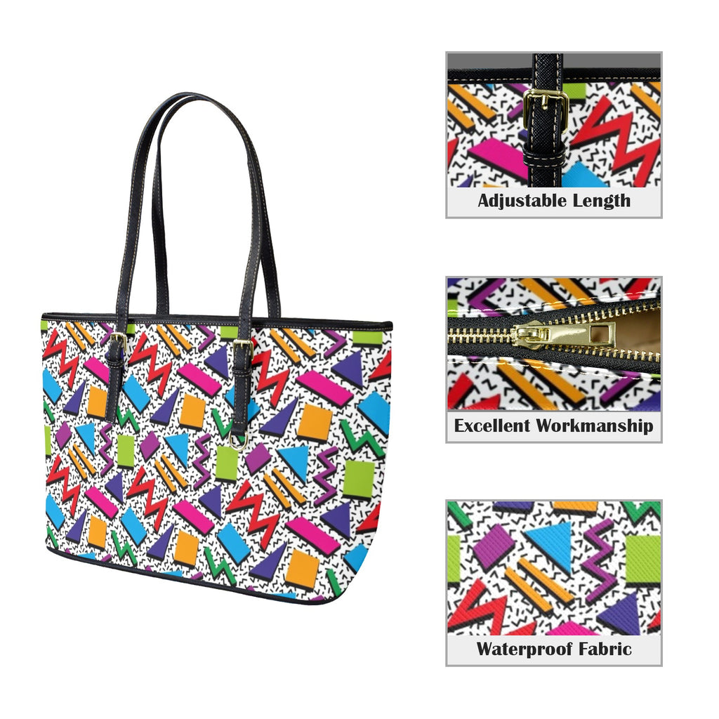 Graphic 80's PU Leather Tote Bag Large Leather Tote Bag-Large Printed Offshore Retro