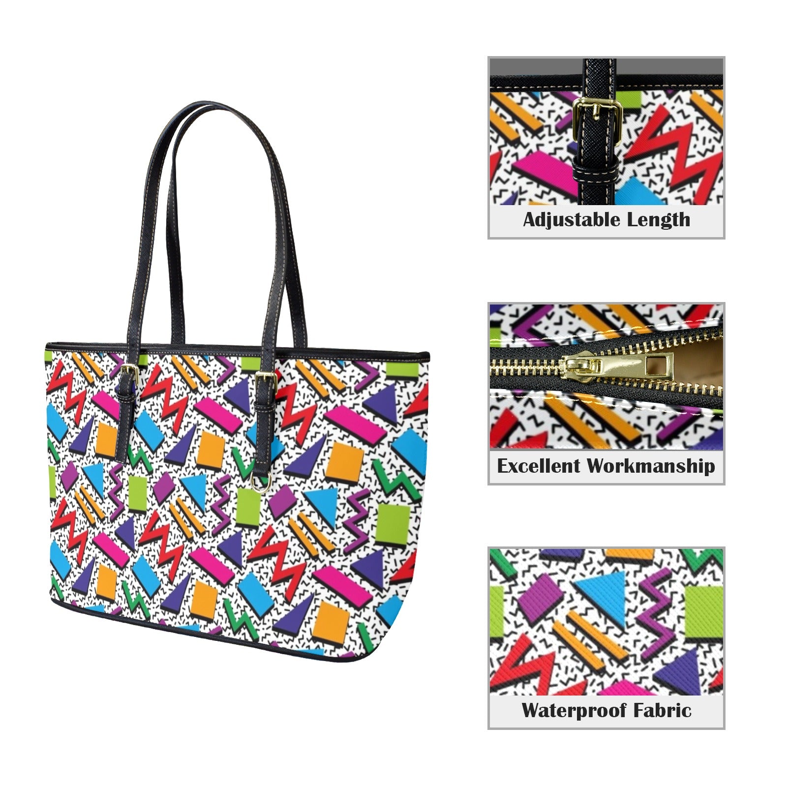Graphic 80's - PU Leather Tote Bag - Large