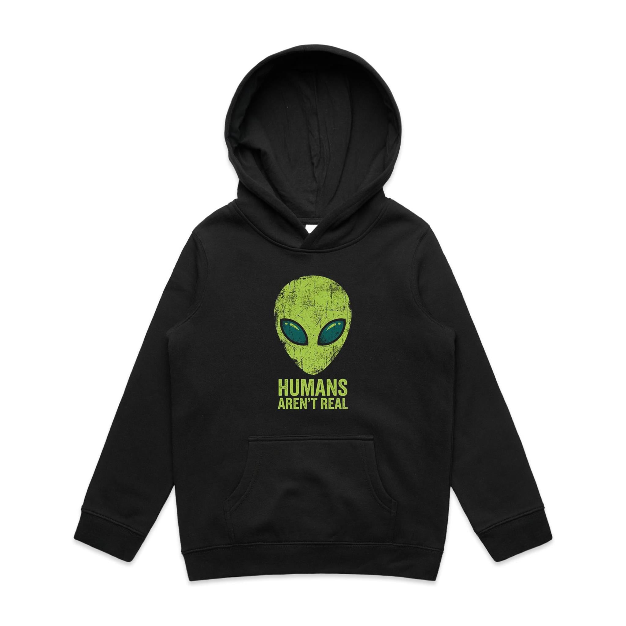 Alien, Humans Aren't Real Kids AS Colour Hoodie