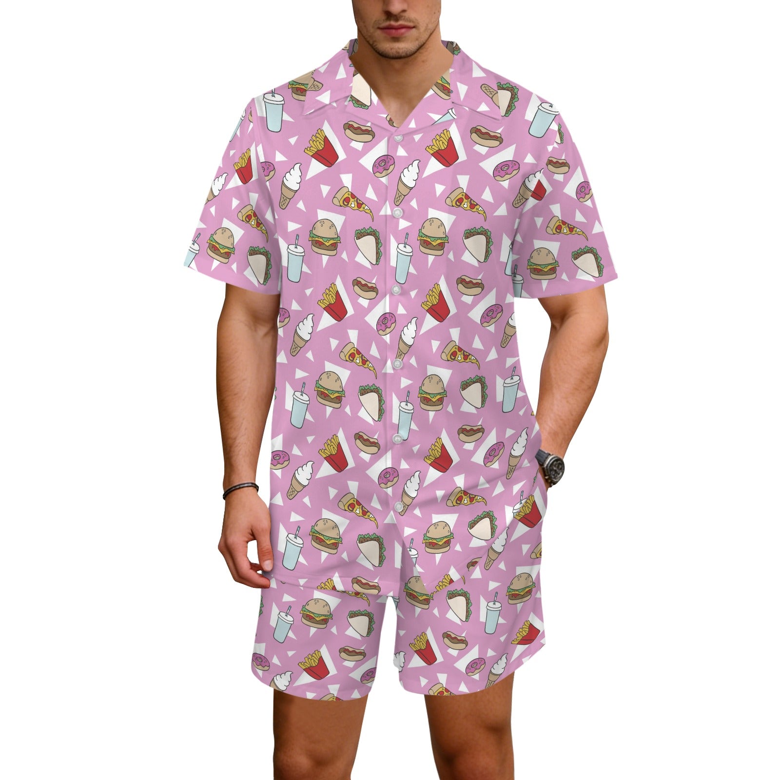 Fast Food Men's Hawaiian Shirt & Shorts Set Men's Hawaiian Shirt & Shorts Set Food Printed Offshore
