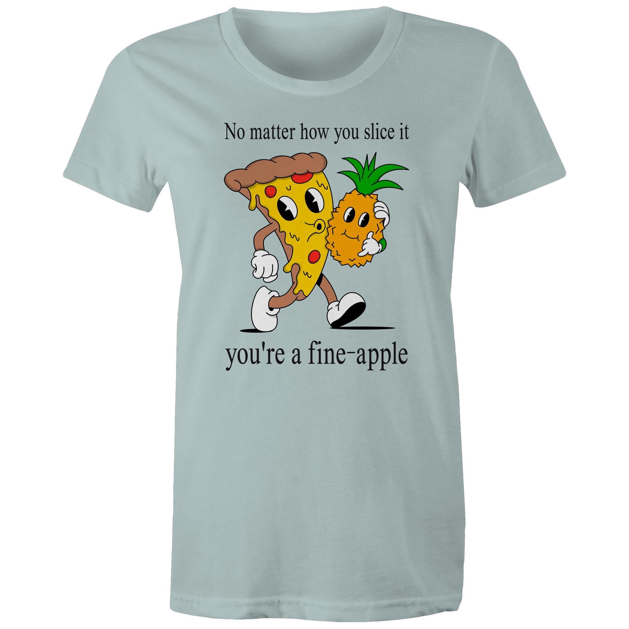 Pineapple Pizza - Womens T-shirt Pale Blue Womens T-shirt Food Printed In Australia