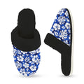Blue Hawaiian Floral Women's Fur Trim Thick-Sole Indoor Slippers Women's Fur Trimmed Slippers Plants Printed Offshore