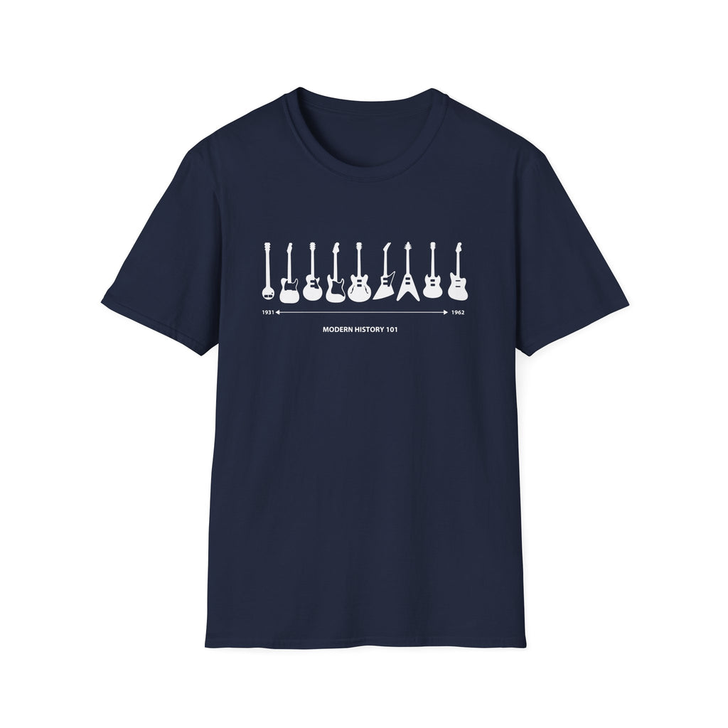 Guitar Timeline Unisex Softstyle T-Shirt Navy Unisex Adult T-shirt Australian Printer Music