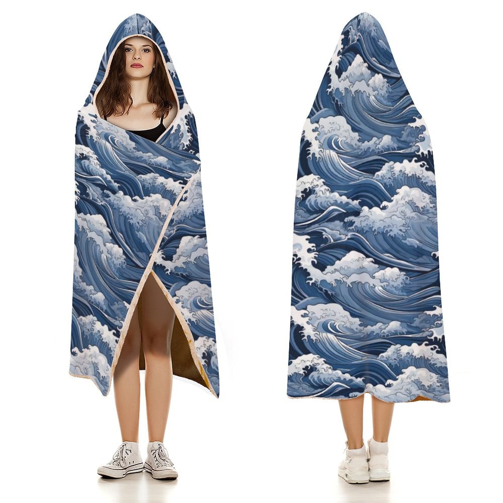 Japanese Waves Kids Hooded Blanket 100cm x 130cm