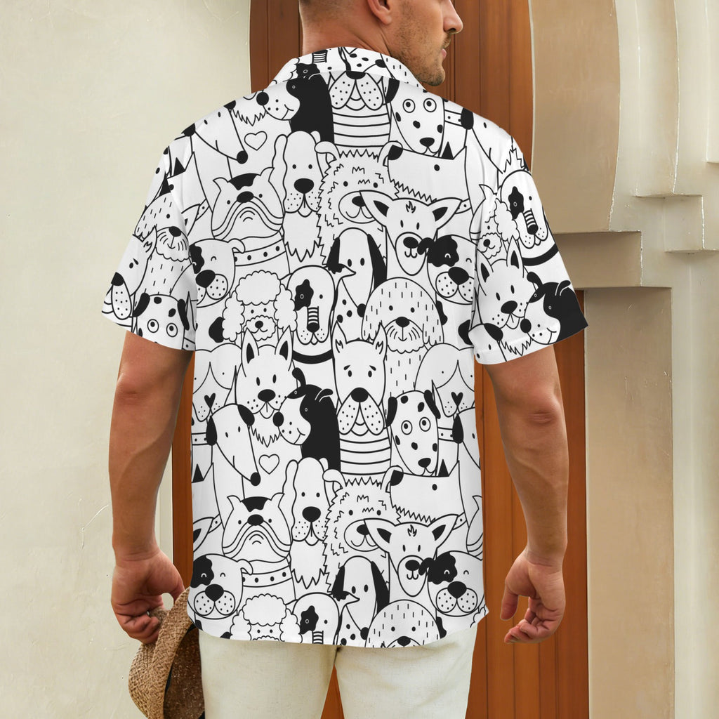 Black And White Dogs Men's Short Sleeve Hawaiian Shirt Men's Hawaiian Shirt (New) animal Printed Offshore