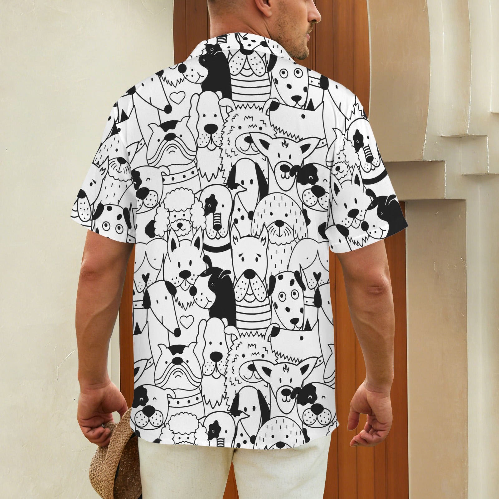 Black And White Dogs Men's Short Sleeve Hawaiian Shirt Men's Hawaiian Shirt (New) animal Printed Offshore