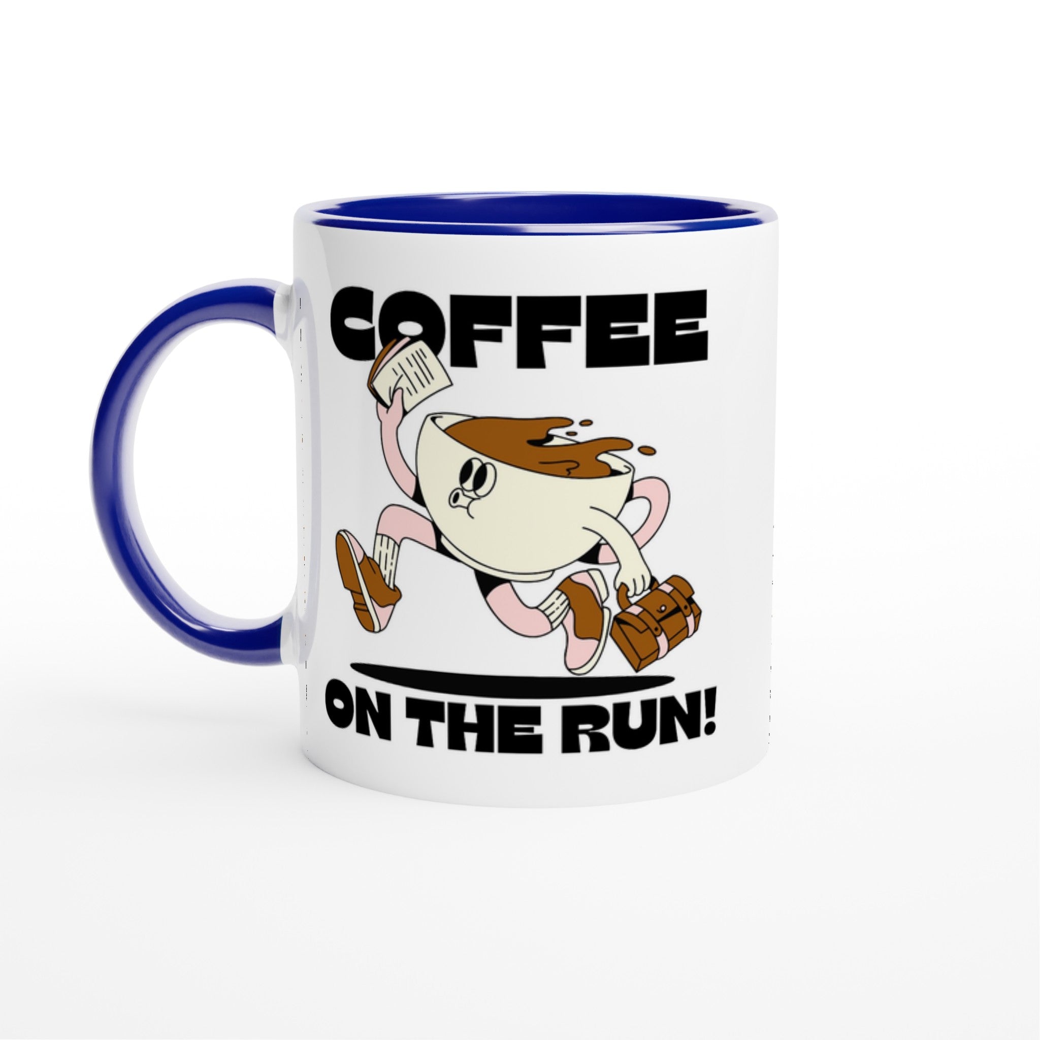 Coffee On The Run - White 11oz Ceramic Mug with Colour Inside Ceramic Blue Colour 11oz Mug coffee Globally Fulfilled retro