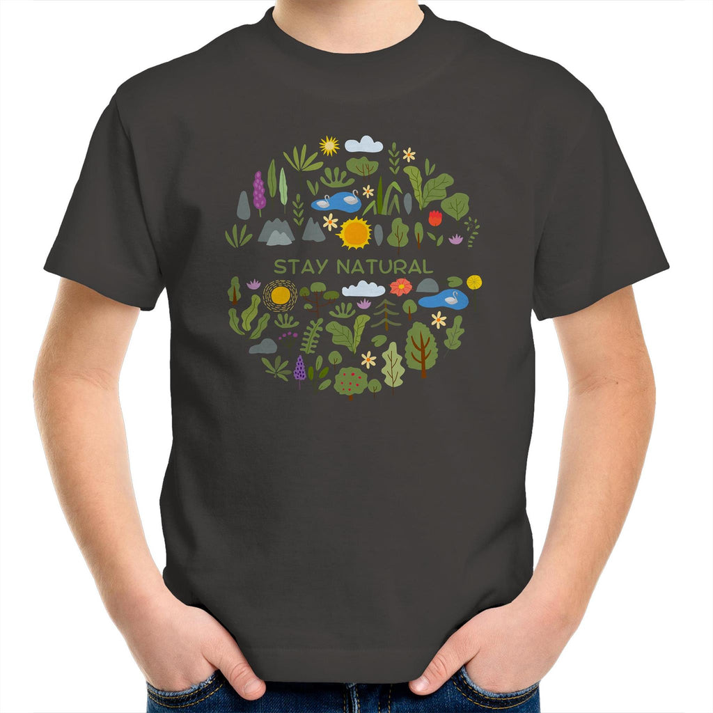 Stay Natural - Kids Youth T-Shirt Charcoal Kids Youth T-shirt Plants Printed In Australia