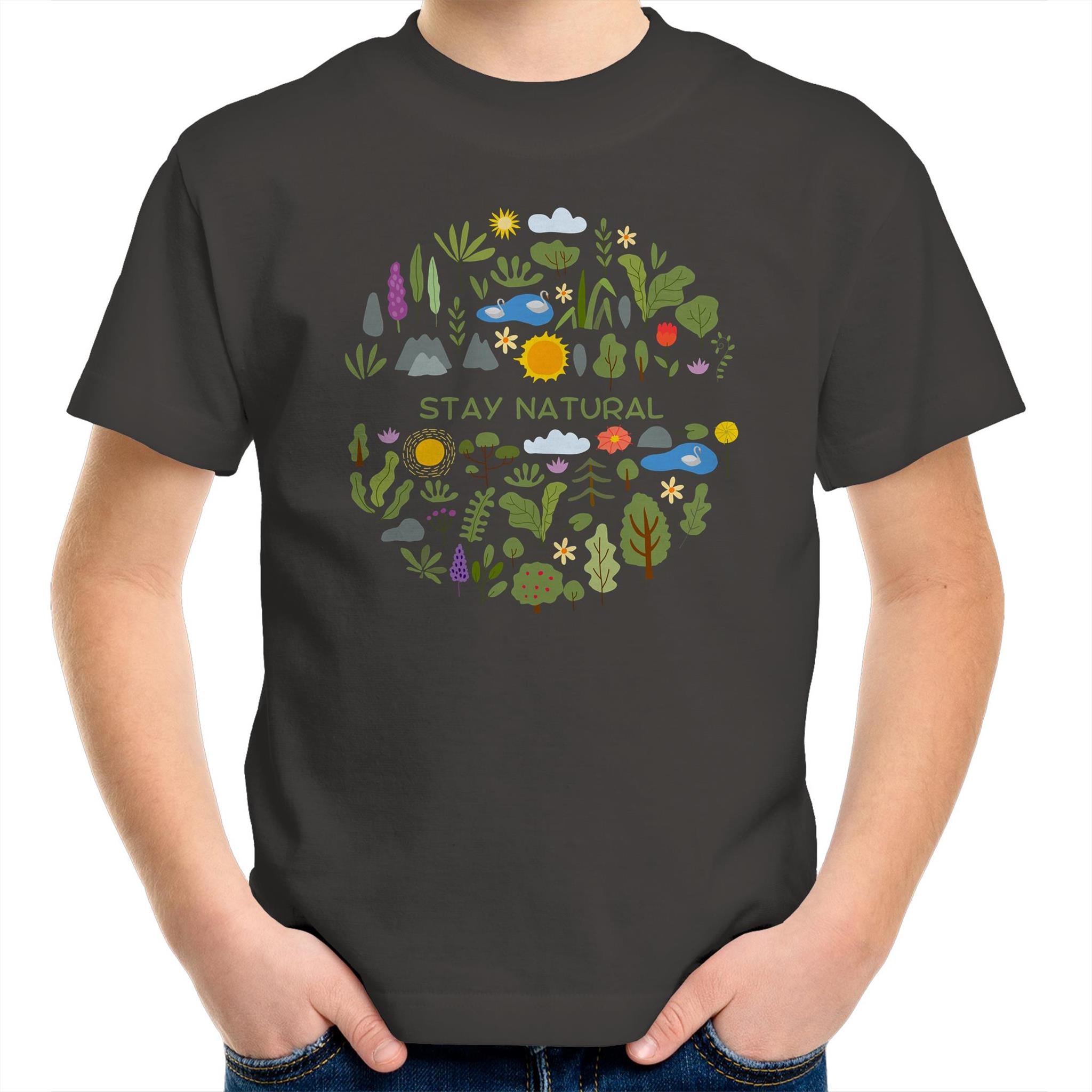 Stay Natural - Kids Youth T-Shirt Charcoal Kids Youth T-shirt Plants Printed In Australia