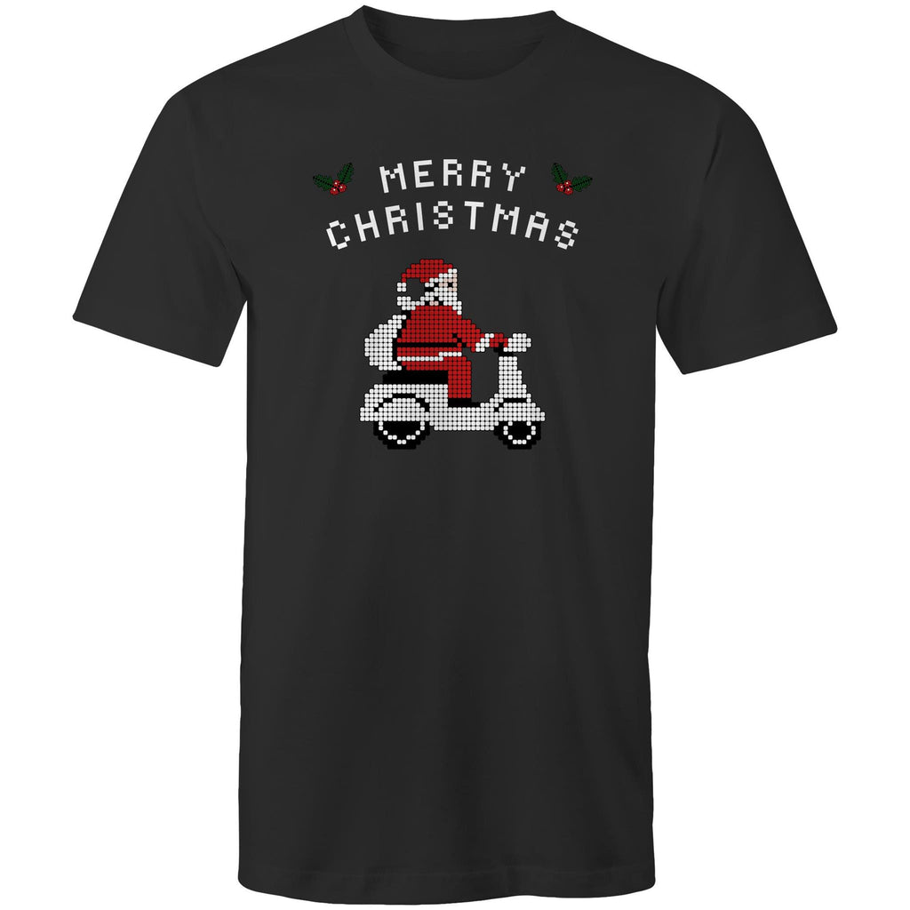 Scooter Santa - Mens T-Shirt Black Mens Christmas T-shirt Christmas Printed In Australia