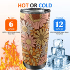 Orange Retro Floral 20oz Mobile Tumbler with Lid (Black Lock) 20oz Travel Mug Plants Printed Offshore
