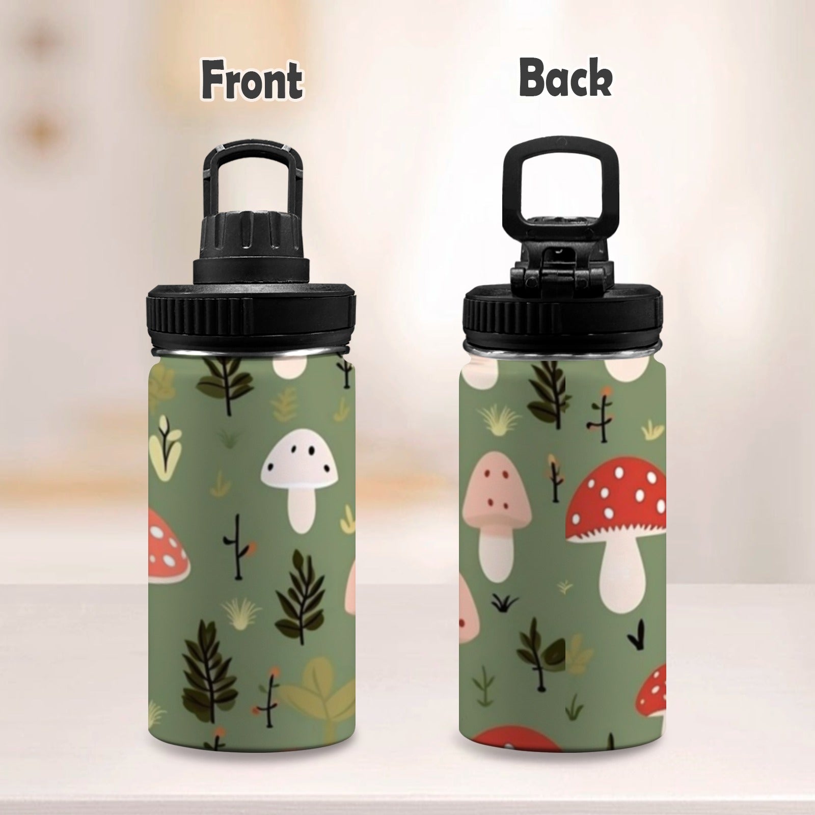 Toadstools - Kids Water Bottle with Chug Lid (12 oz) Kids Water Bottle with Chug Lid Printed Offshore