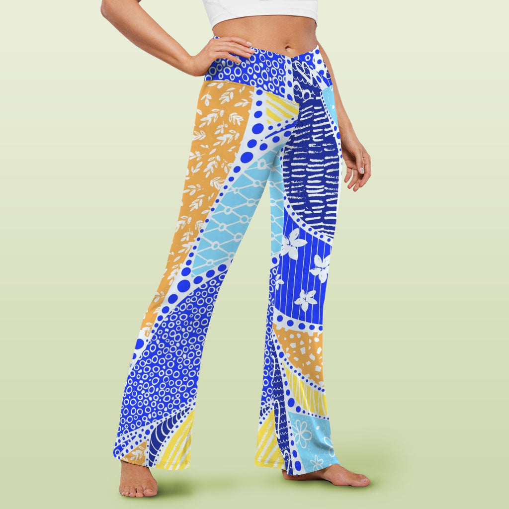 Blue Swirl High Waist Crossover Tummy Control Flare Leggings High Waist Flare Leggings Printed Offshore