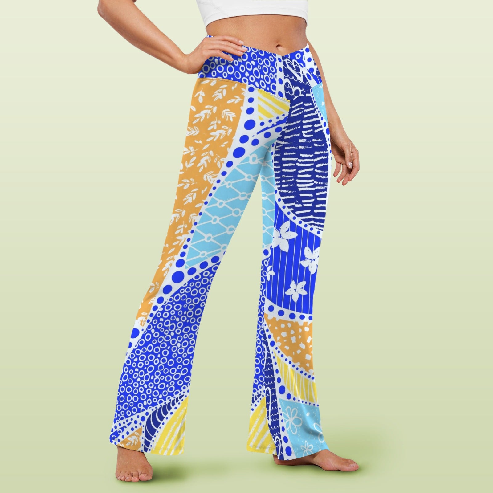 Blue Swirl High Waist Crossover Tummy Control Flare Leggings High Waist Flare Leggings Printed Offshore