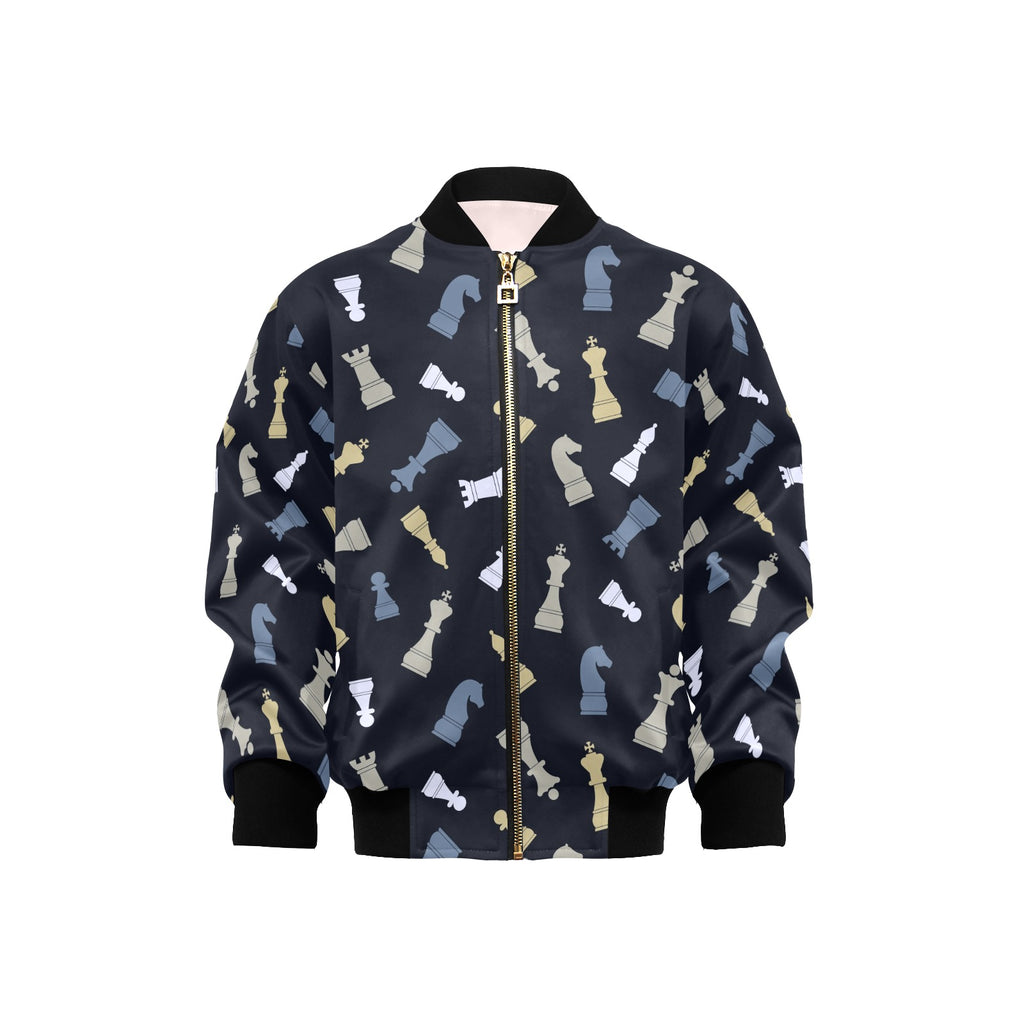 Chess Pattern Kids Bomber Jacket XL Kids Bomber Jacket Chess Games Printed Offshore