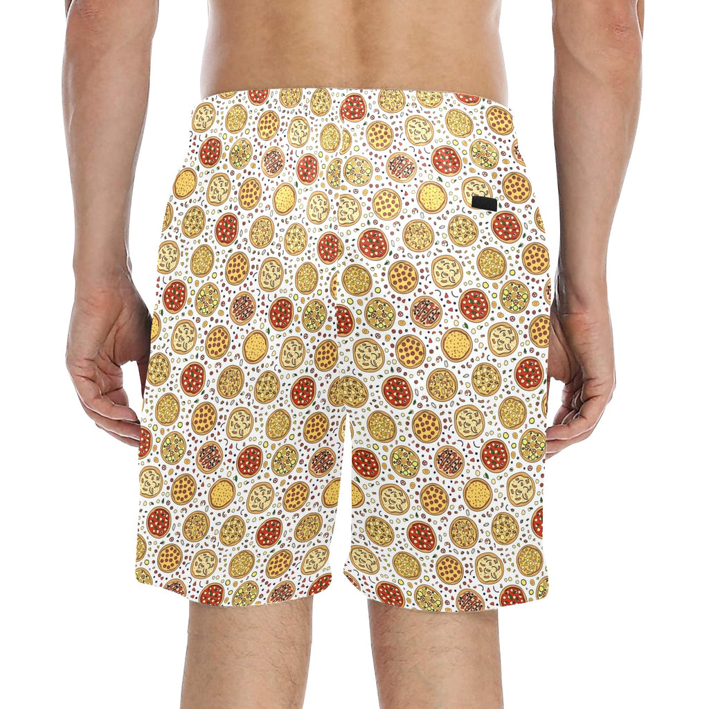 Round Pizzas On White Men's Mid-Length Beach Shorts Men's Mid-Length Beach Shorts Food Printed Offshore