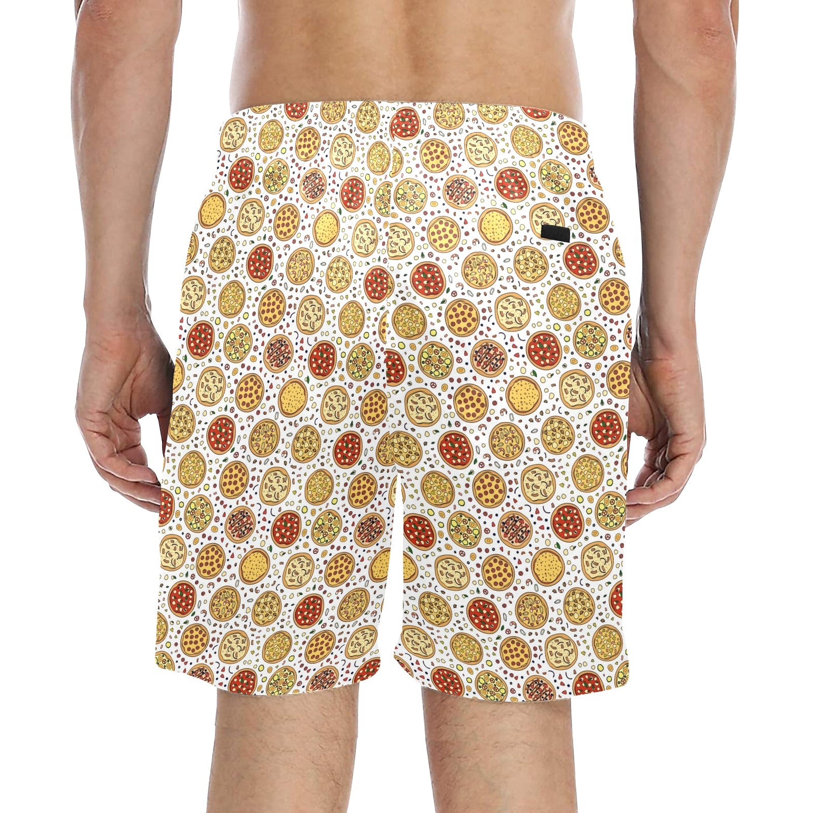Round Pizzas On White Men's Mid-Length Beach Shorts Men's Mid-Length Beach Shorts Food Printed Offshore