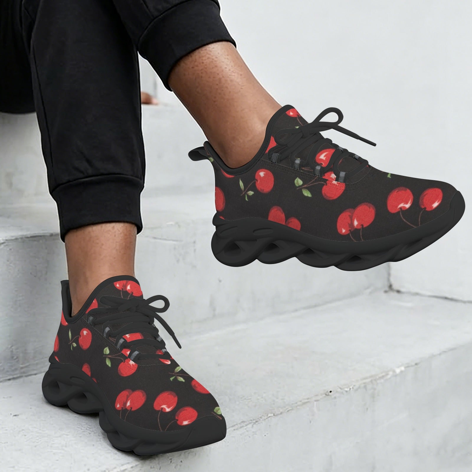 Cherries On Black Women's Twisted Sole Sneakers
