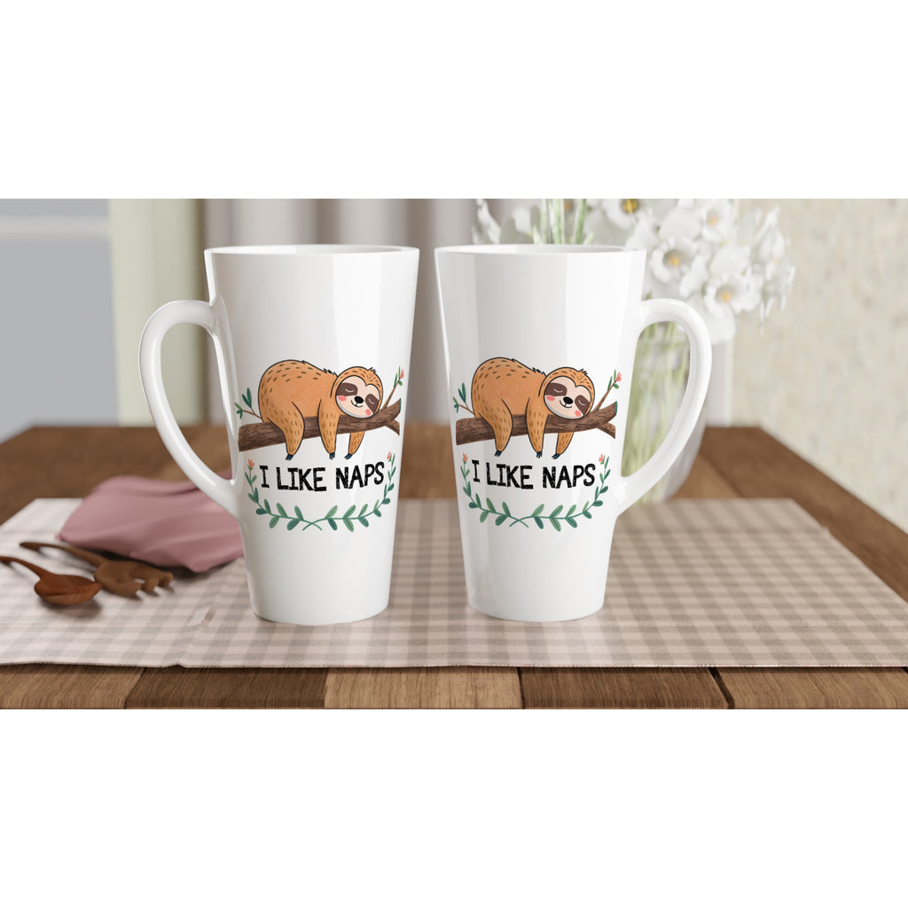 Sloth, I Like Naps - White Latte 17oz Ceramic Mug Latte Mug animal Globally Fulfilled