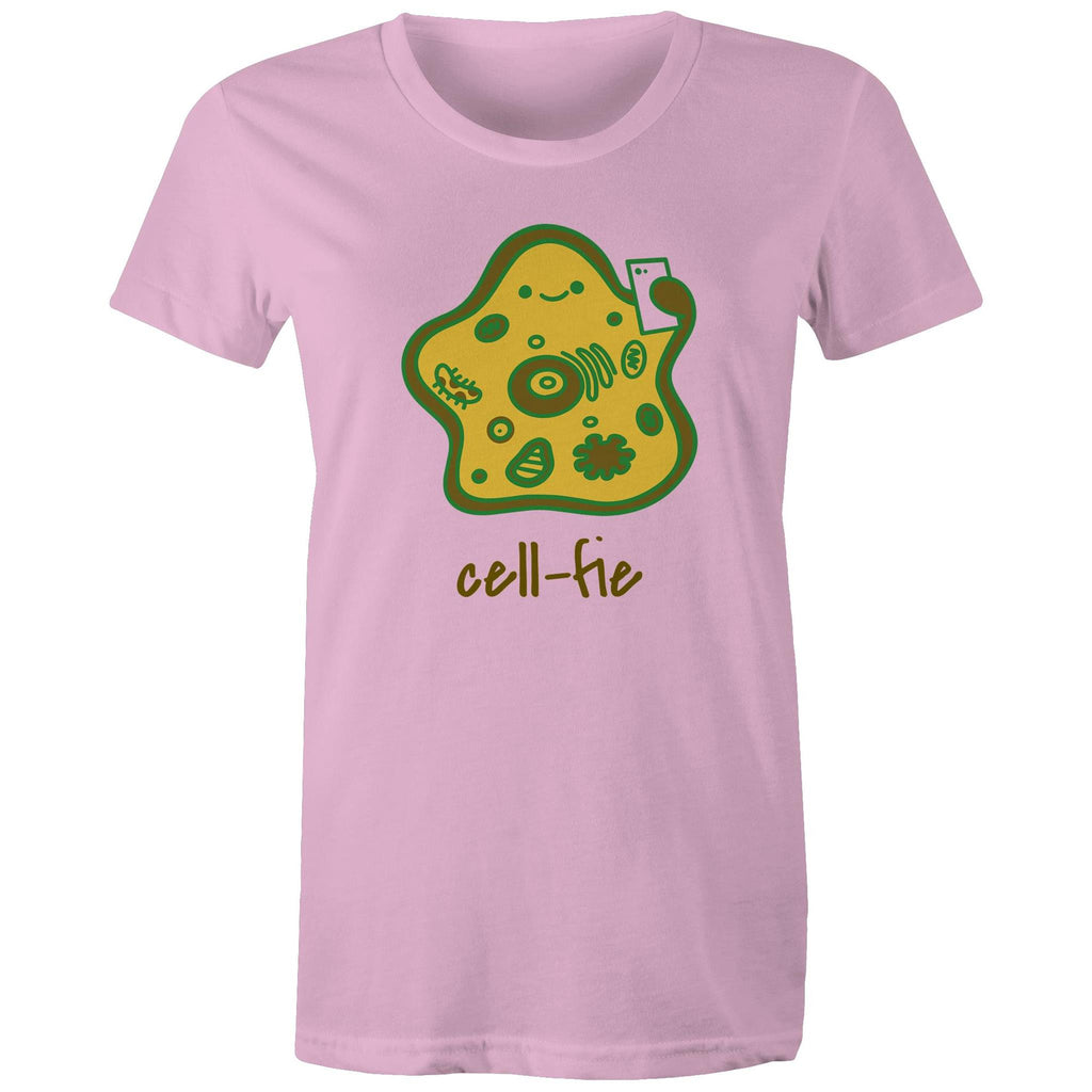 Cell-fie, Selfie Cell - Womens T-shirt Pink Womens T-shirt Printed In Australia Science