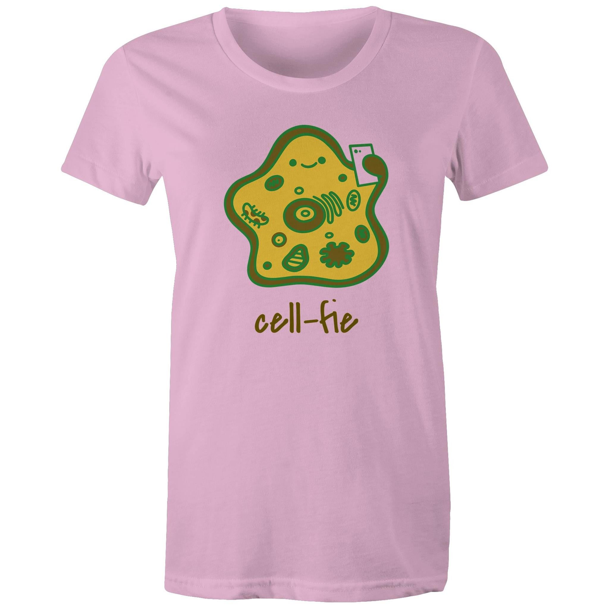 Cell-fie, Selfie Cell - Womens T-shirt Pink Womens T-shirt Printed In Australia Science