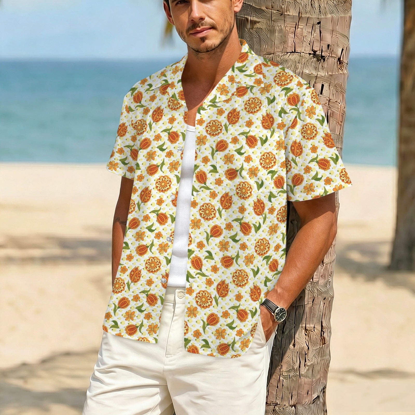 Graphic Floral Men's Crinkle Hawaiian Shirt