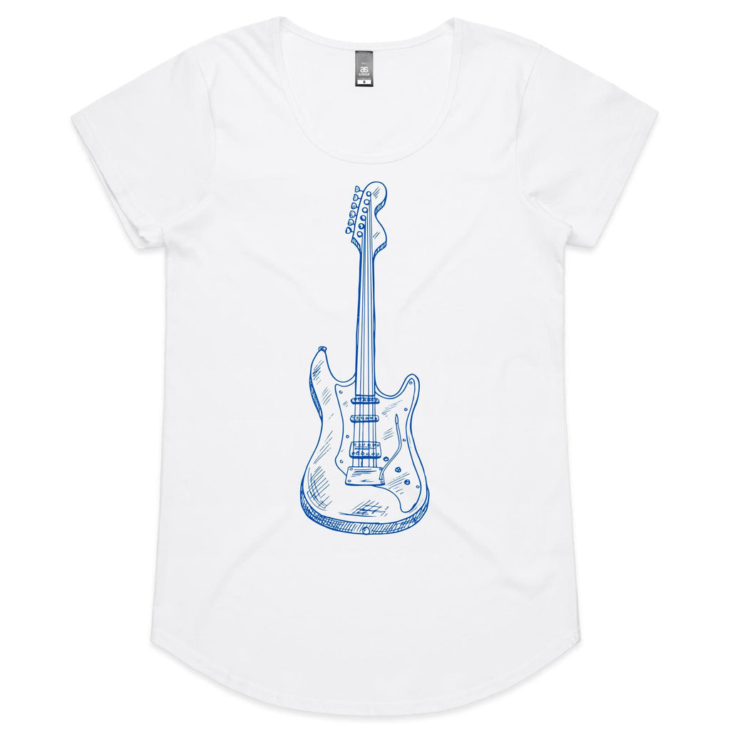 Guitar - Womens Scoop Neck T-Shirt White Womens Scoop Neck T-shirt Music Printed In Australia