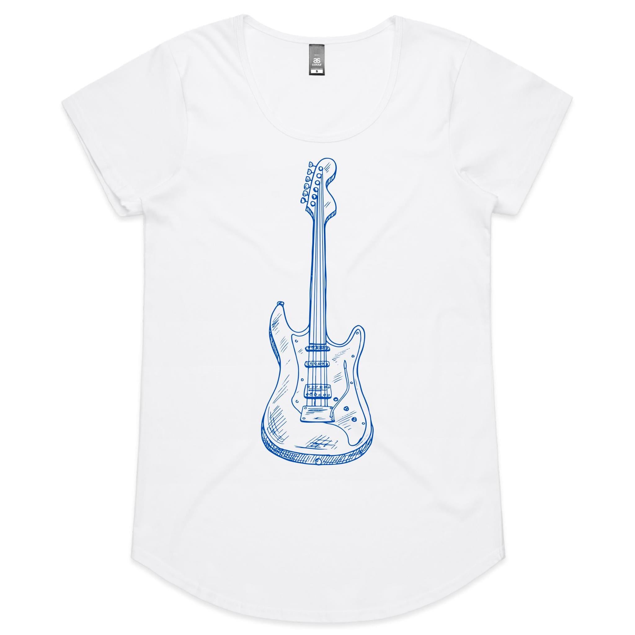 Guitar - Womens Scoop Neck T-Shirt White Womens Scoop Neck T-shirt Music Printed In Australia