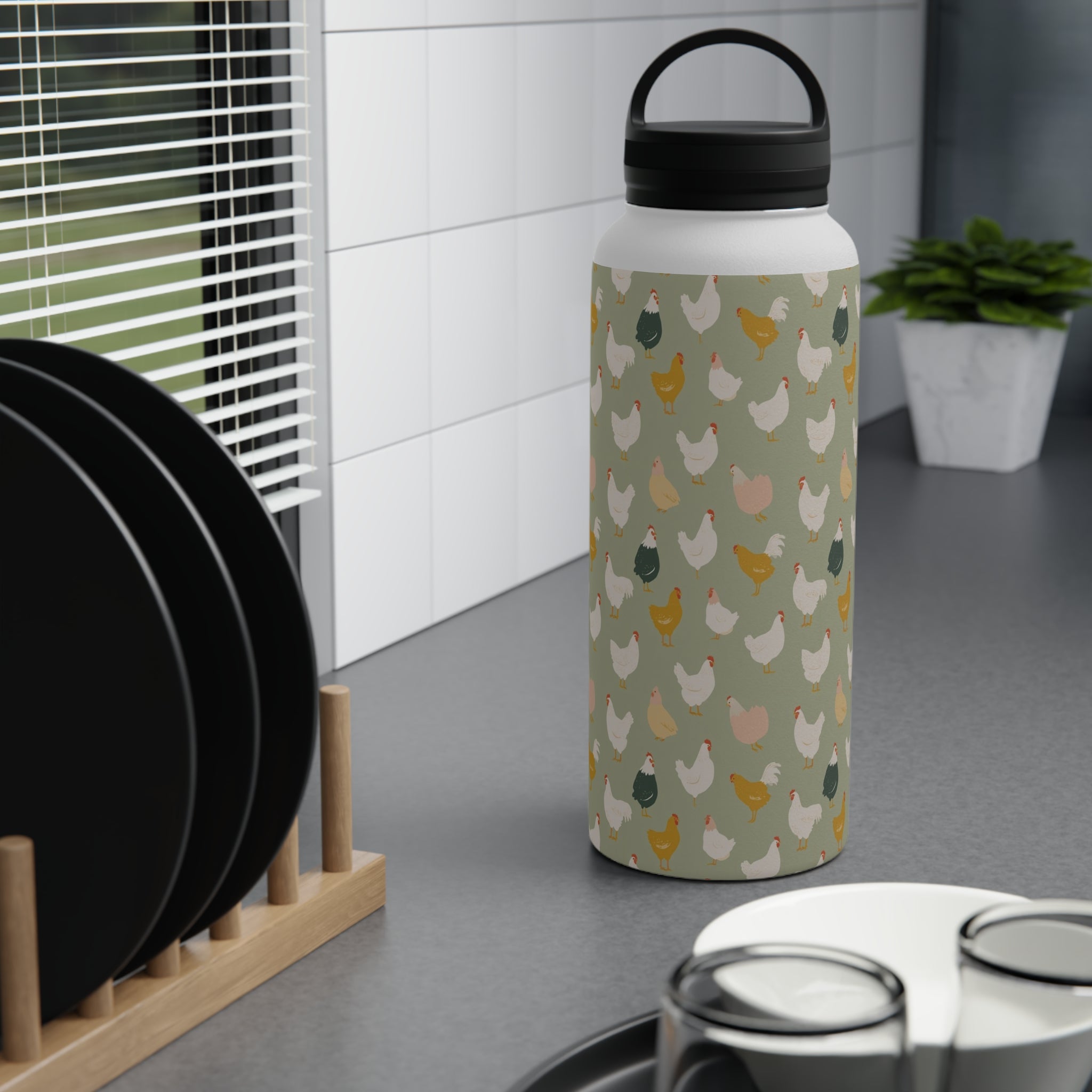 Chicken Life Stainless Steel Water Bottle, Handle Lid Stainless Steel Water Bottle With Handle Lid animal Globally Fulfilled